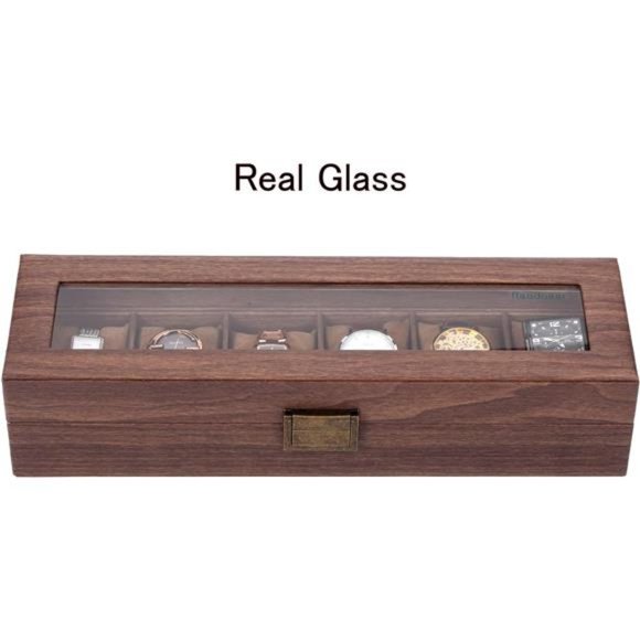 6 Slot PU Leather Watch Box Organizer Watch Case with Glass Top Luxury Watch Box - Picture 2 of 6
